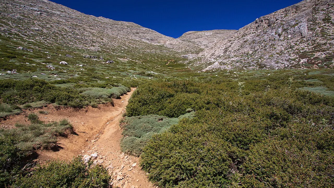 Hiking track to Psiloritis,the highest mountain in Crete in Greece,Europe