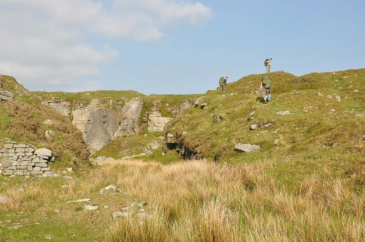 Hikers at Foggintor Quarry, Dartmoor