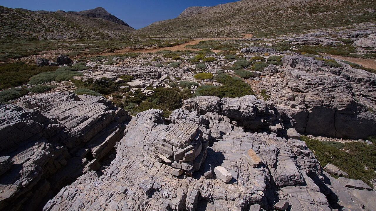 Hiking track to Psiloritis,the highest mountain in Crete in Greece,Europe
