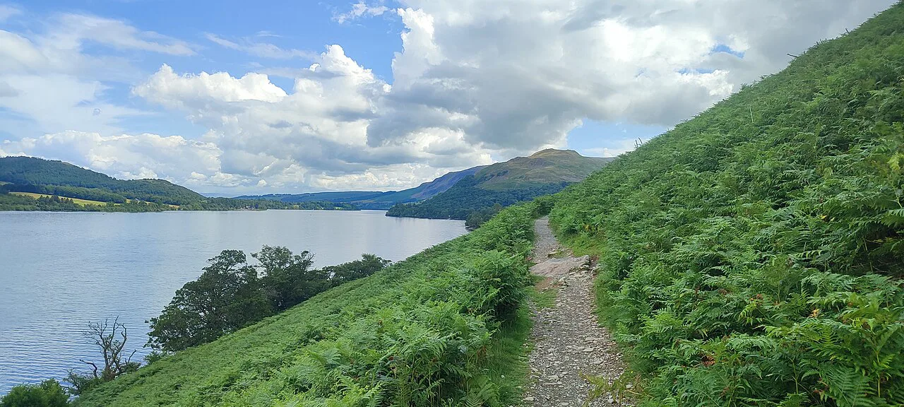 Ullswater lake views along Ullswater Way trail, Lake District