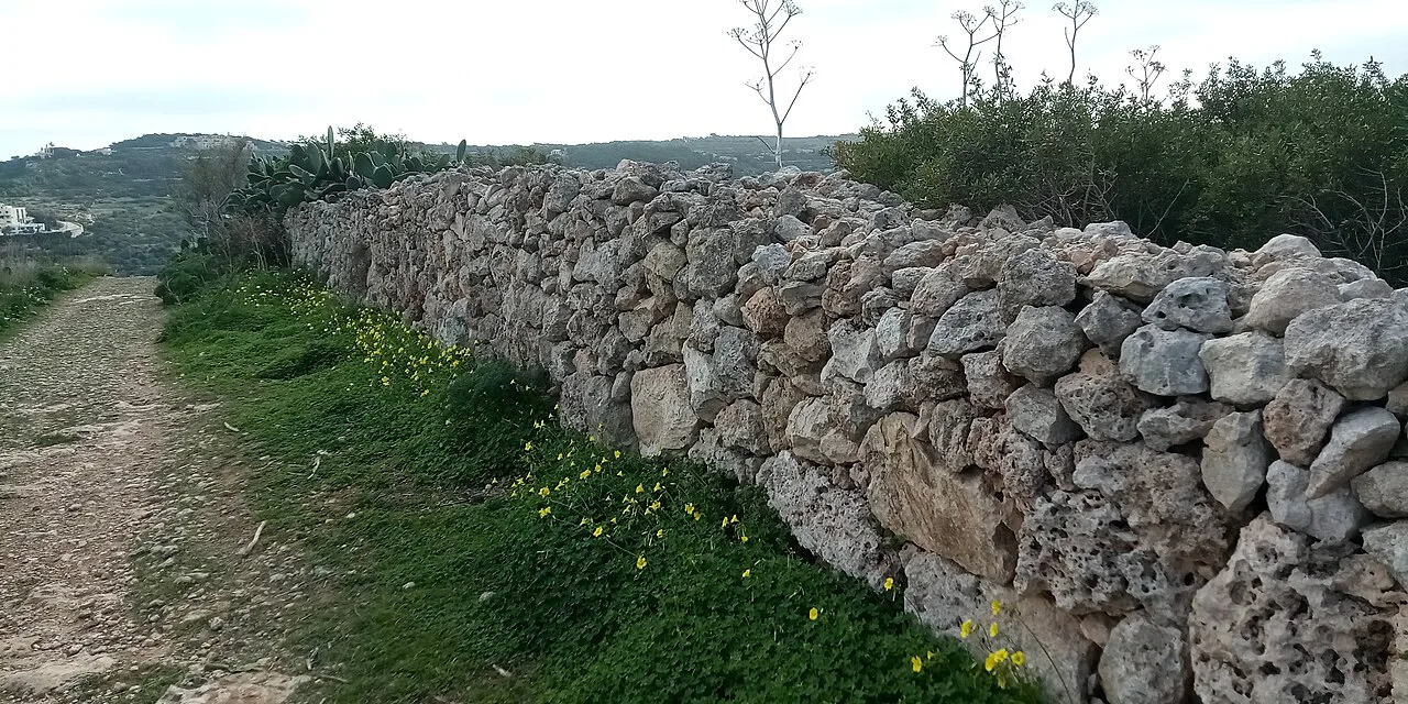 Dry stone wall at Xemxija Heritage Trail, Malta