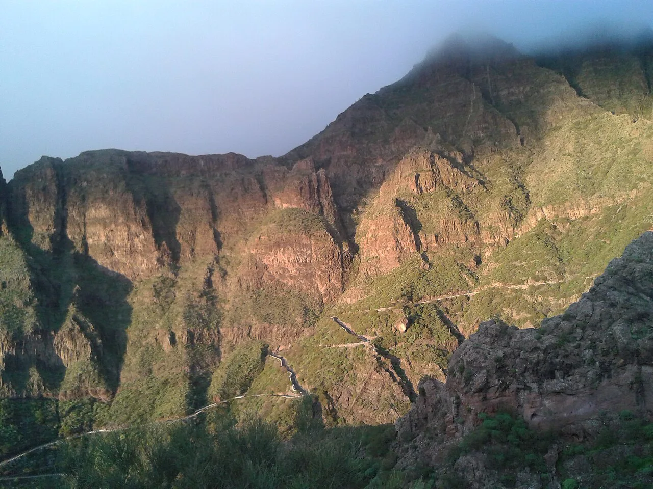 Masca Gorge view towards north-northeast, sunset (Dec ), Tenerife