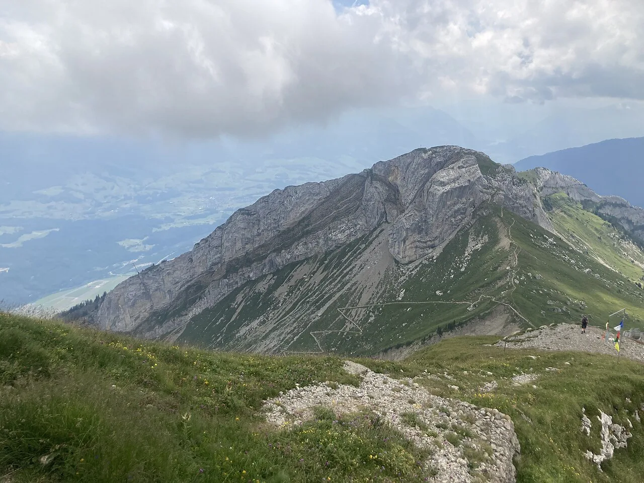 View of Mount Pilatus with hiking trail visible, Lucerne