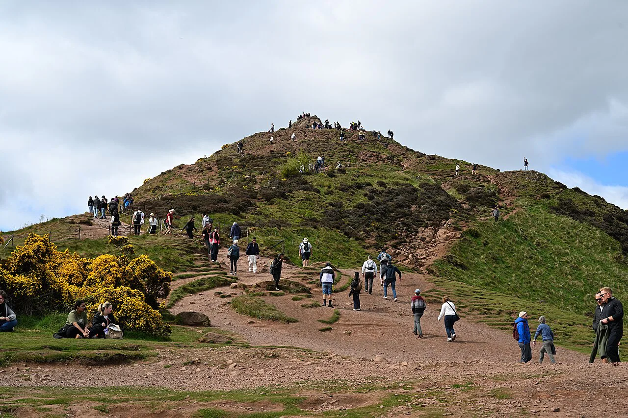 Hikers ascending Arthur's seat May, Scotland