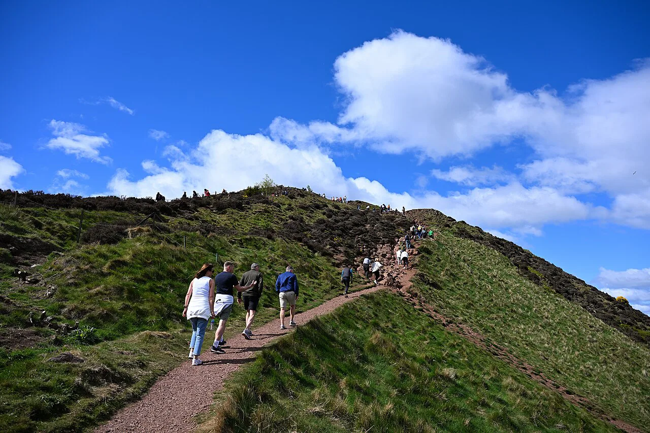 Hikers ascending Arthur's Seat May, Scotland