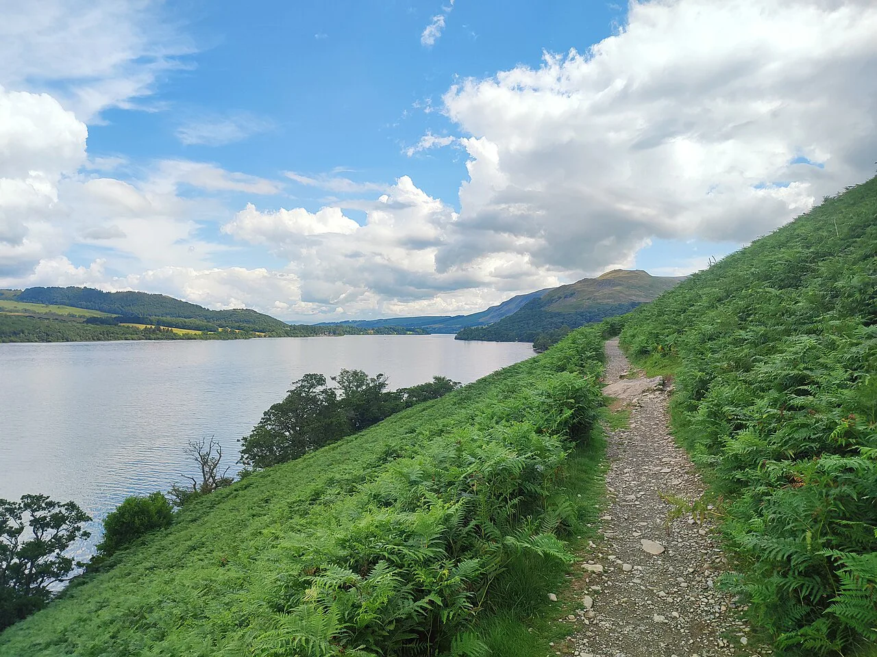 Ullswater lake views along Ullswater Way trail, Lake District