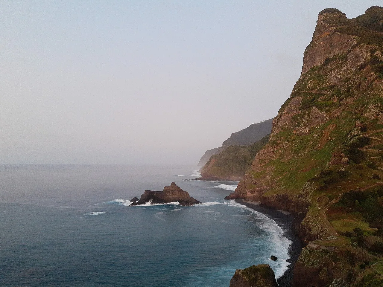 Boaventura, Madeira, beach and mountain at dusk
