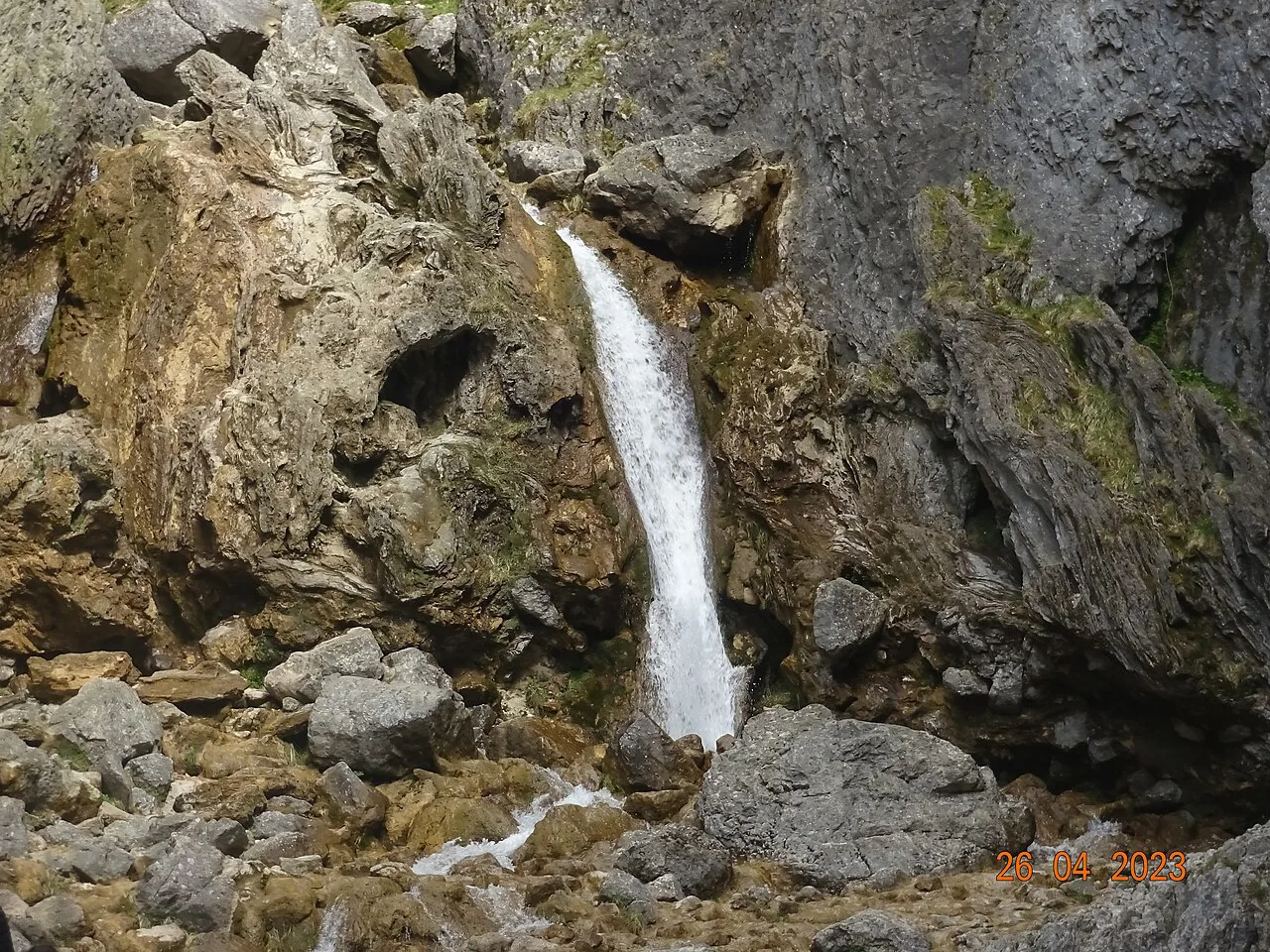 Gordale Scar waterfall close-up, Yorkshire Dales